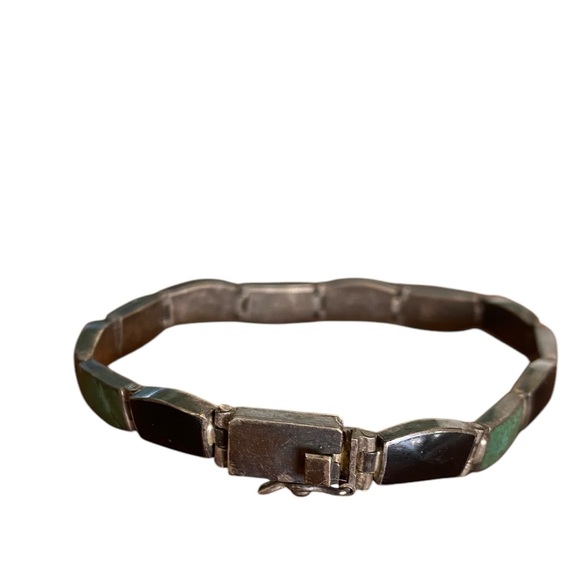 Vintage 970 Silver Turquoise and Enamel Panel Bracelet - Picture 3 of 4